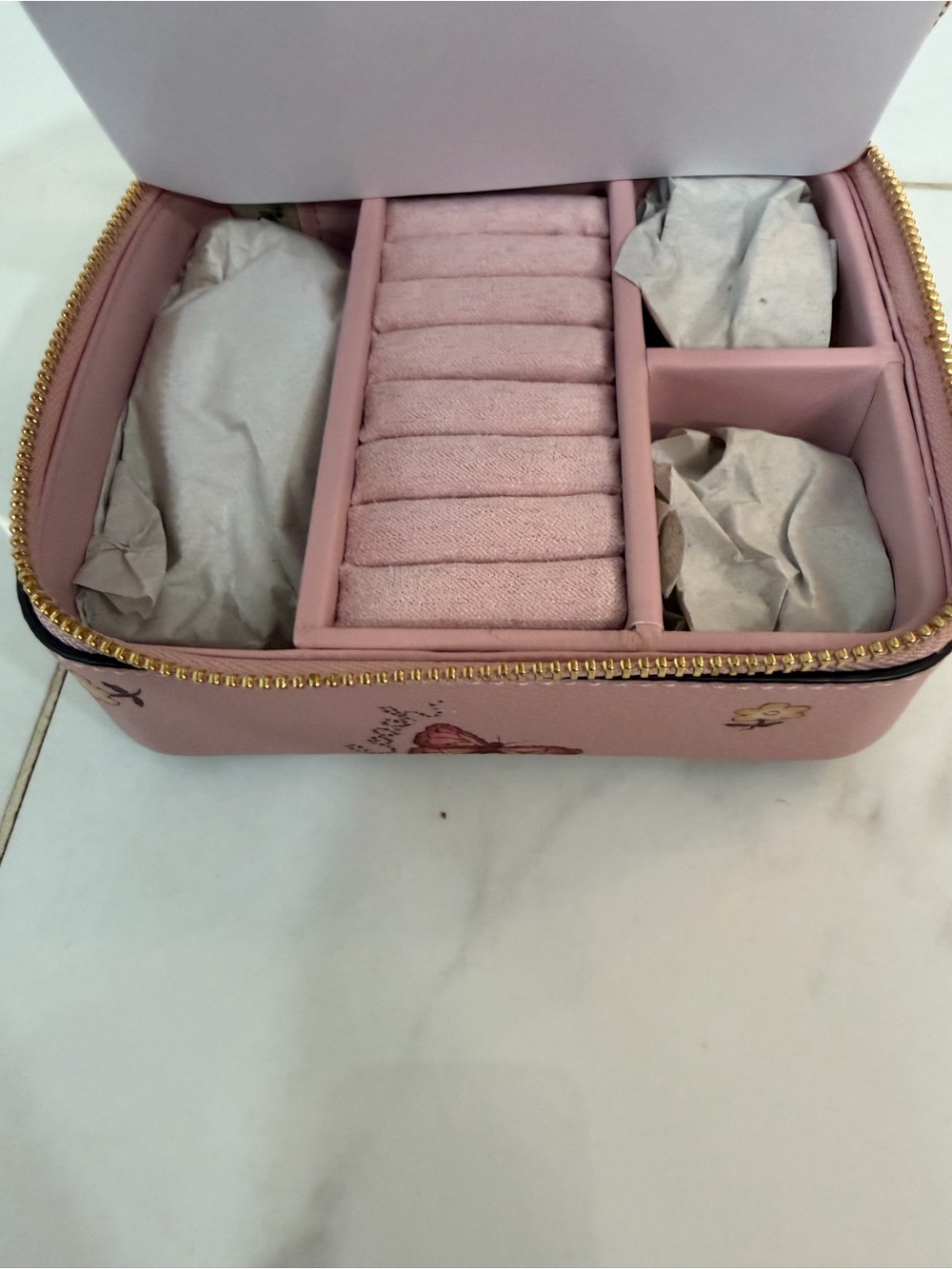 Pink Butterfly Print Coach Jewelry Case - Picture 6 of 6